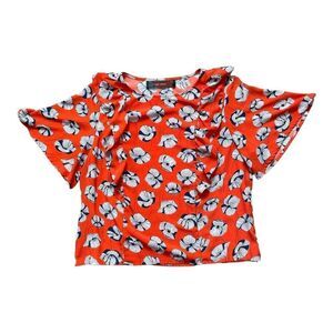 Code X Mode Women’s Orange White Floral Ruffle Front Blouse | XL